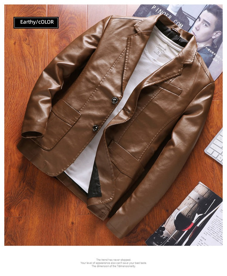 Spring Thin Casual Middle-Aged Suit Collar Leather Jacket