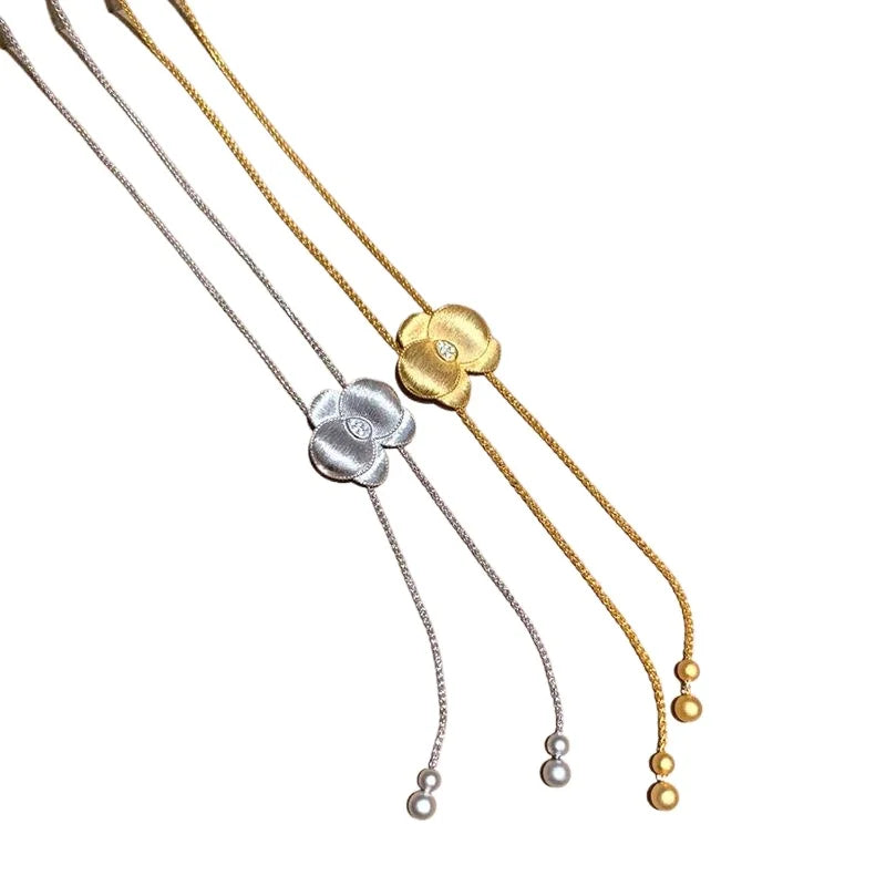 925 silver elegant butterfly orchid necklace new in brushed velvet pearl tassel layered flower collarbone chain wedding jewelry
