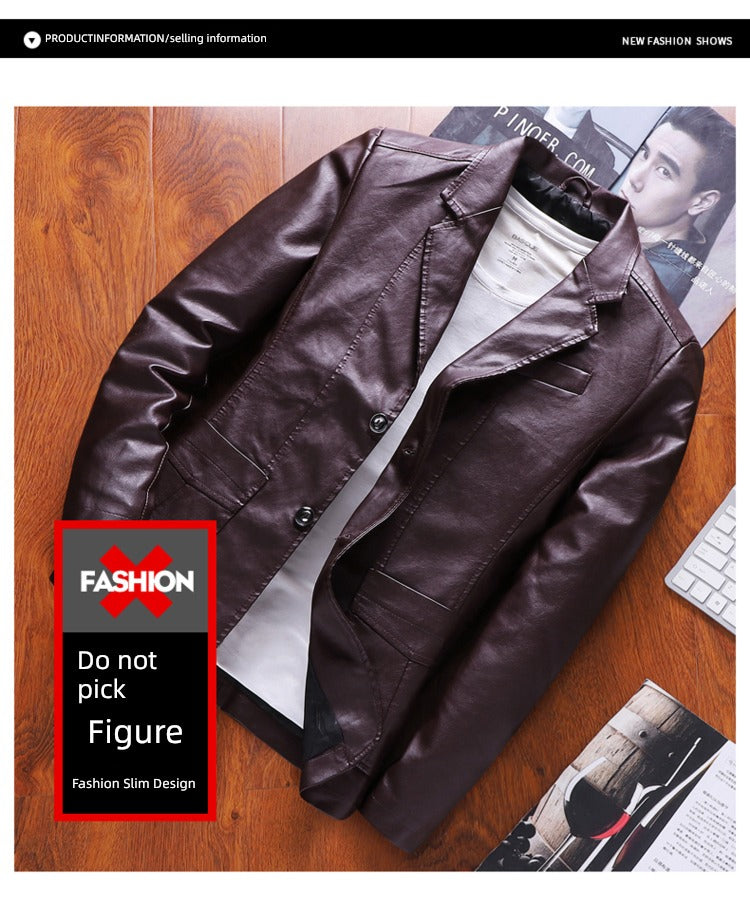 Spring Thin Casual Middle-Aged Suit Collar Leather Jacket