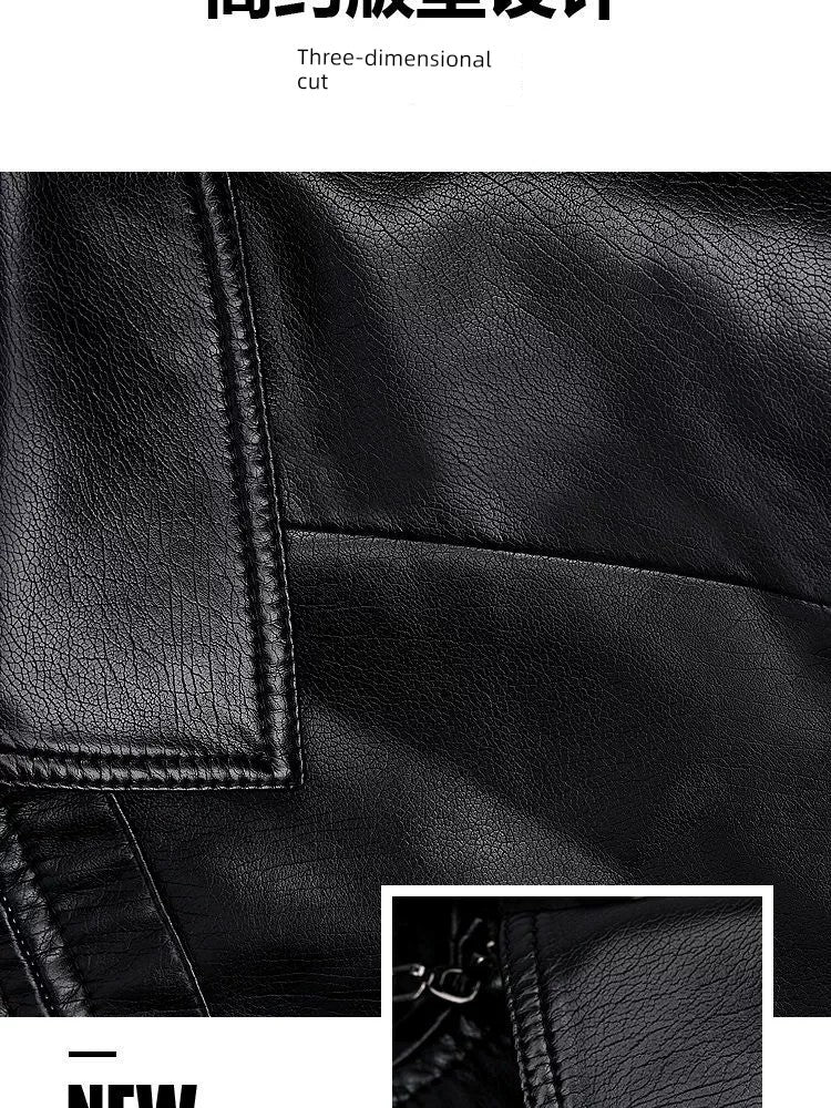 Middle-Aged and Elderly Fleece-lined Winter Reverse Collar Dad Leather Coat