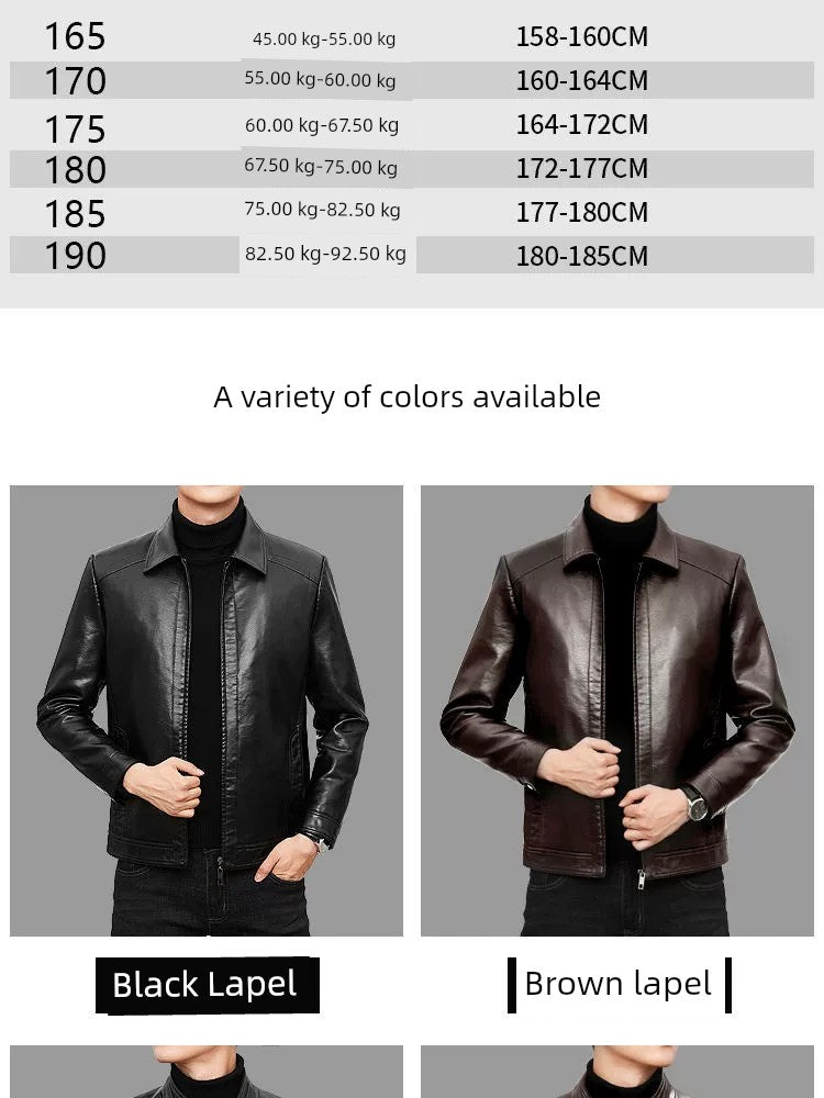 Middle-Aged and Elderly Fleece-lined Winter Reverse Collar Dad Leather Coat