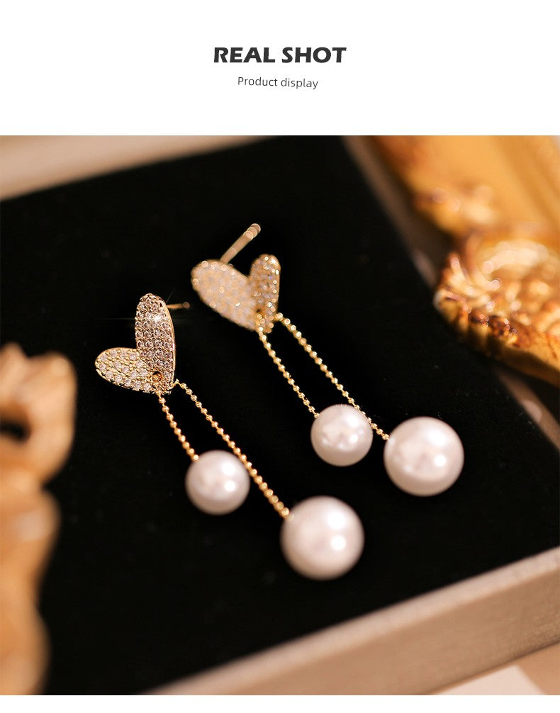 Light Extravagant Love Heart Niche Design Pearl Tassel Earrings