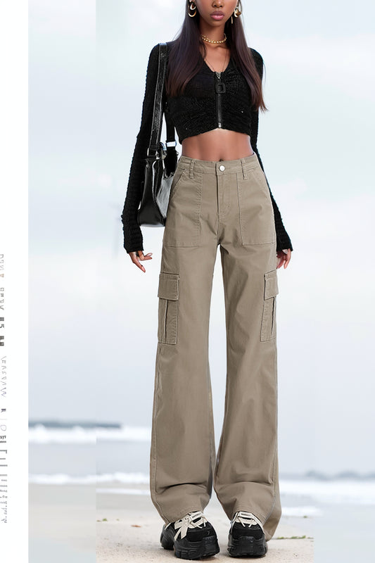 Sexy Cargo Jeans Women's Autumn New Arrival High Waist Pear Shapes Slim Looking Loose Straight Drooping Mop Pants