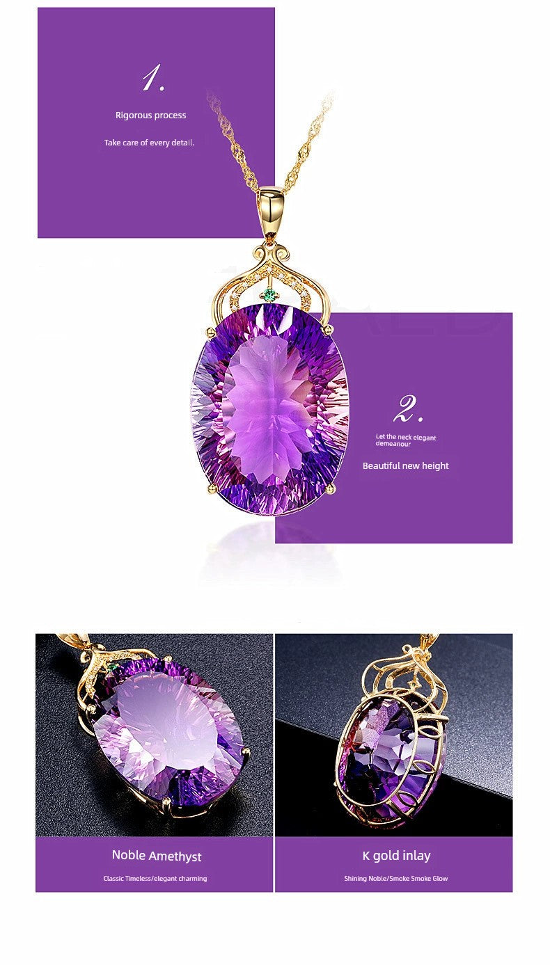 Korean Style 18K Gold Lvzuan Amethyst Cutting Female Pendant