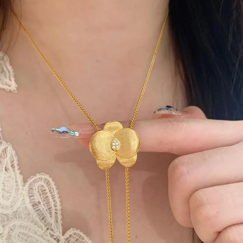 925 silver elegant butterfly orchid necklace new in brushed velvet pearl tassel layered flower collarbone chain wedding jewelry