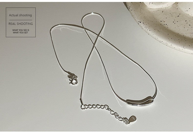 Niche Style Brand 925 Sterling Silver Eggplant Necklace Plain Silver Geometric Peas Stylish Minimalist Chic Cold Style