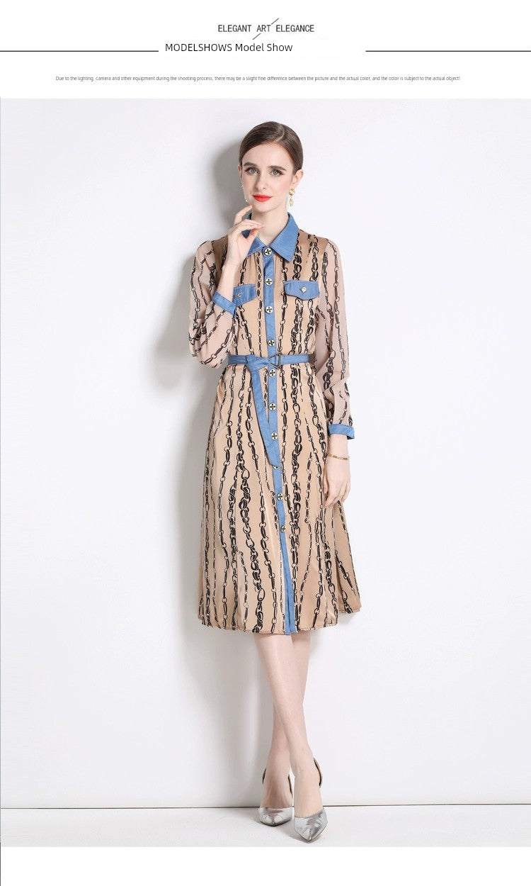 Spring Women's Cross-Border Trade Textured Slim-Fit Single-Breasted Mid-Length Shirt Dress