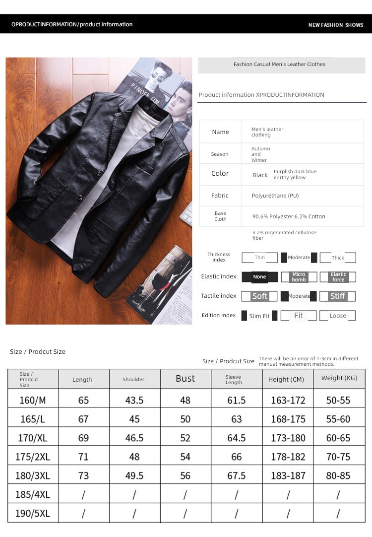 Spring Thin Casual Middle-Aged Suit Collar Leather Jacket