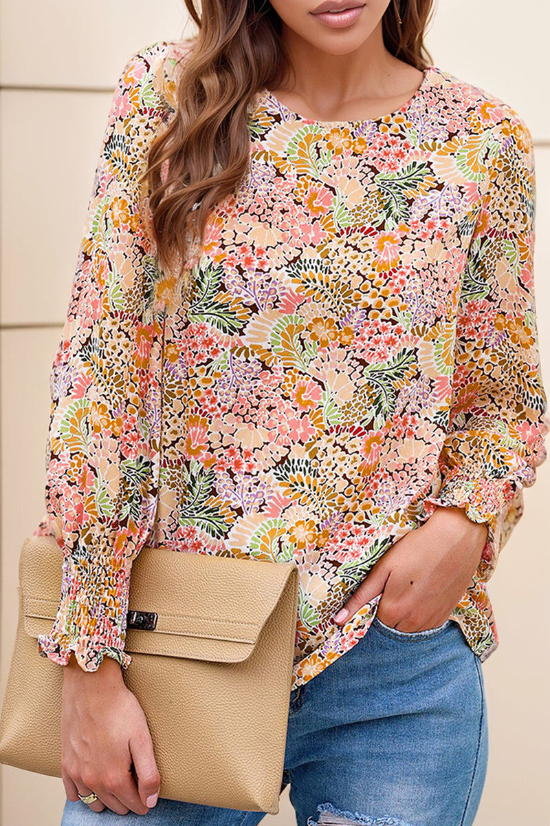 Spring Autumn Ethnic Style Floral Long Sleeves Thin Chiffon Shirt Women's Fashion Bohemia Print Pullover Shirt