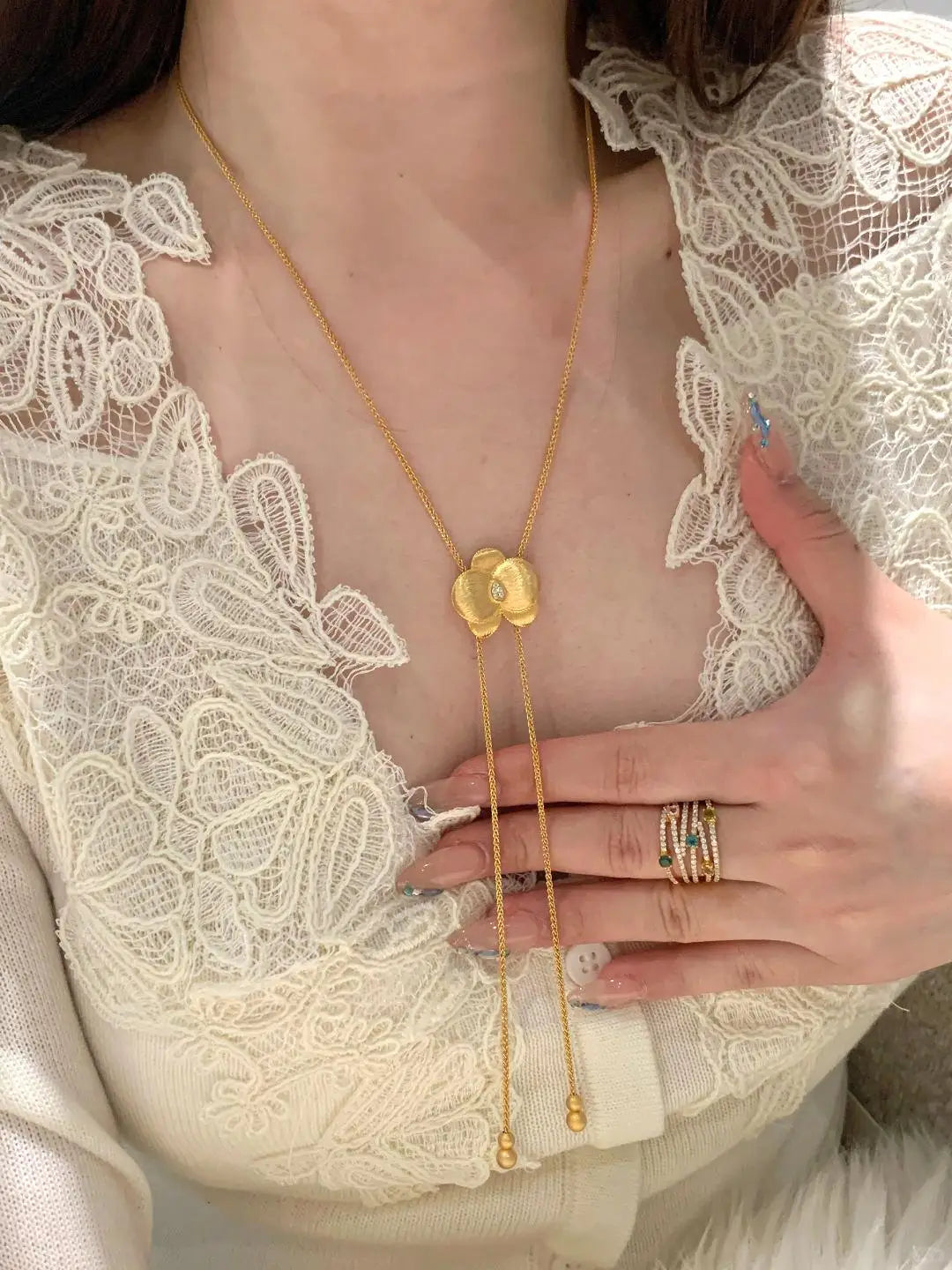 925 silver elegant butterfly orchid necklace new in brushed velvet pearl tassel layered flower collarbone chain wedding jewelry