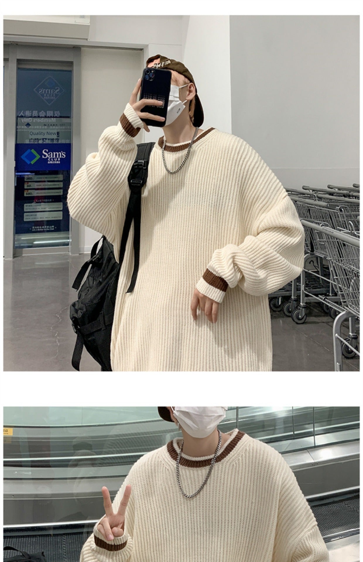 Fashion Brand Color Matching Handsome BF Idle Style Casual Sweater