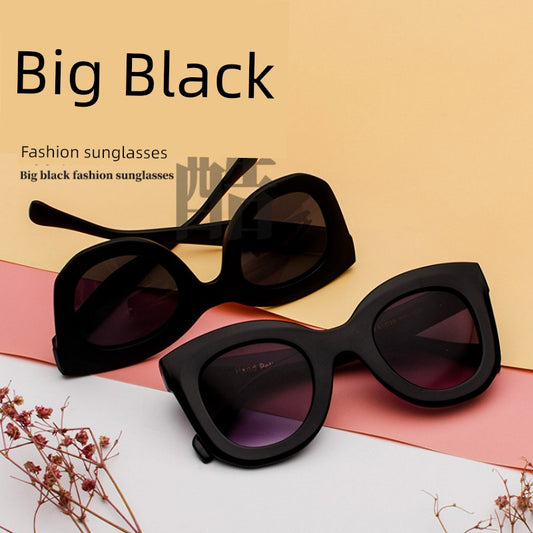 Cross-Border New Arrival Cat Eye Sunglasses Fashion Large Square Frame Three-Point Glasses Female Hong Kong Style Sunglasses Street Shooting Decoration Car