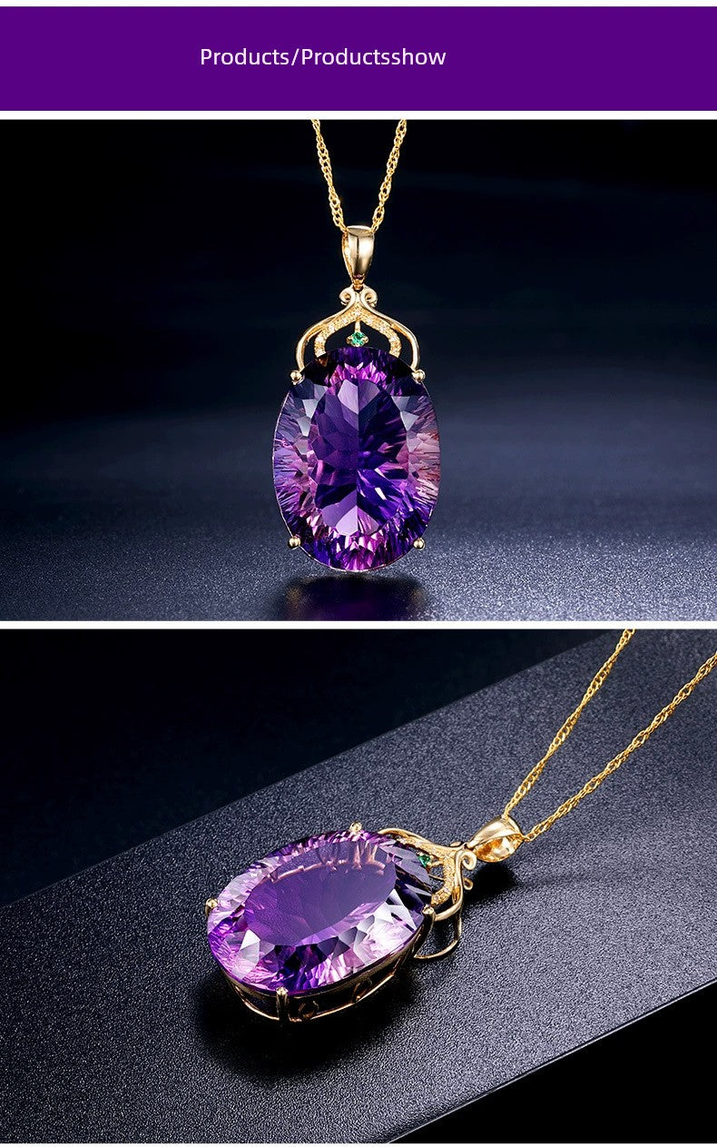 Korean Style 18K Gold Lvzuan Amethyst Cutting Female Pendant