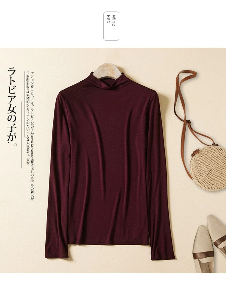 Modal Long Sleeves Slim Fit Slimming Loose Bottoming Shirt