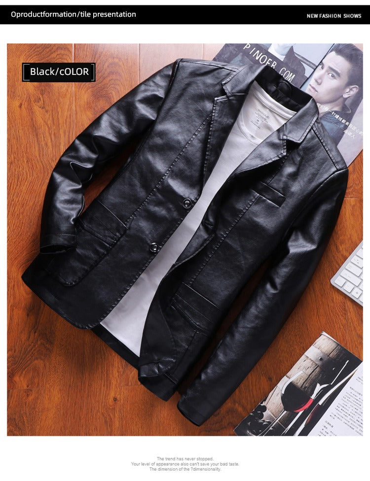 Spring Thin Casual Middle-Aged Suit Collar Leather Jacket