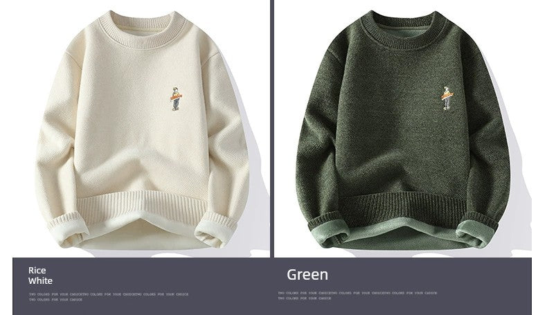 Fleece-lined Chenille Thermal round-Neck Knitwear Sweater