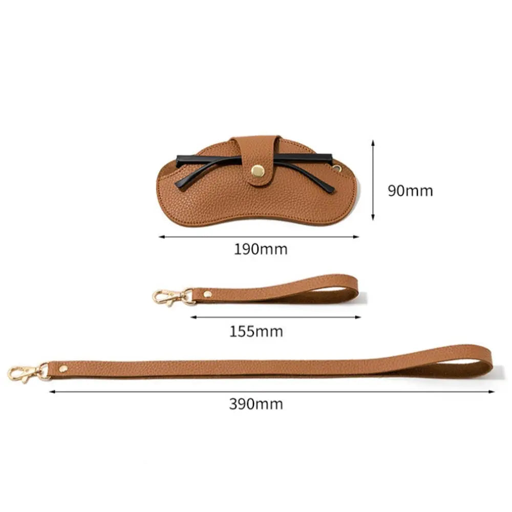 Portable Sunglasses Bag Women Retro PU Leather Glasses Case Eyewear Pouch Travel Glasses Storage Sleeve w/ Wristband Neck Strap