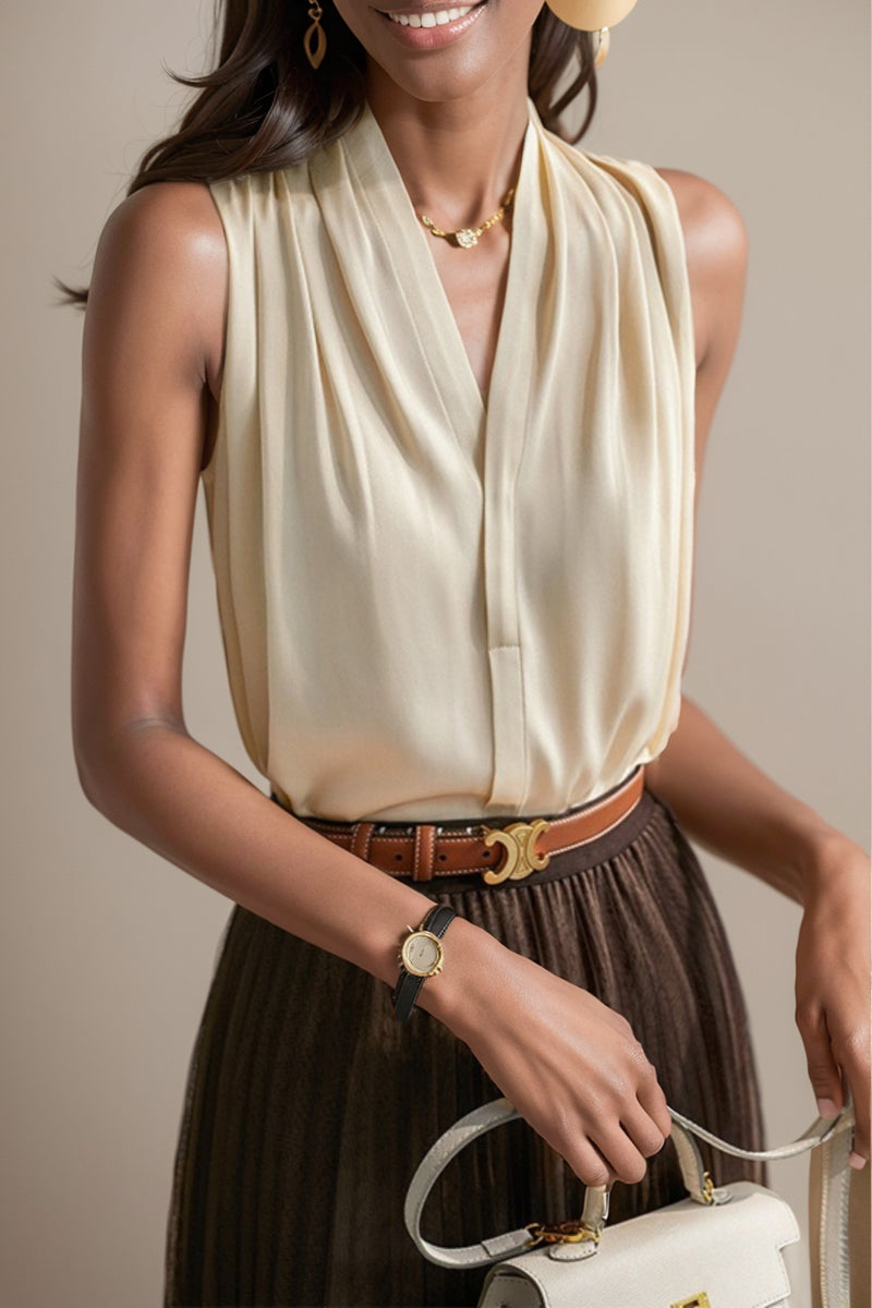 French Elegance Halter Silk Camisole Female Suit Inner Wear Loose Drooping V Neck Sleeveless Shirt