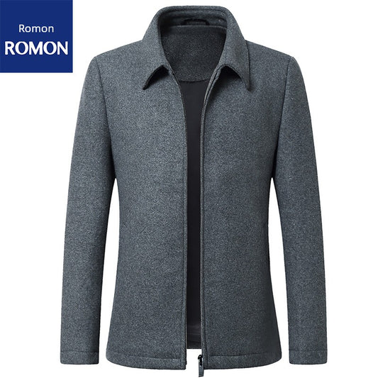 Romon Woolen Jacket Men's Spring and Autumn Lapel Business Casual Wool Jacket Clothing for Middle-Aged Dad Thin Jacket