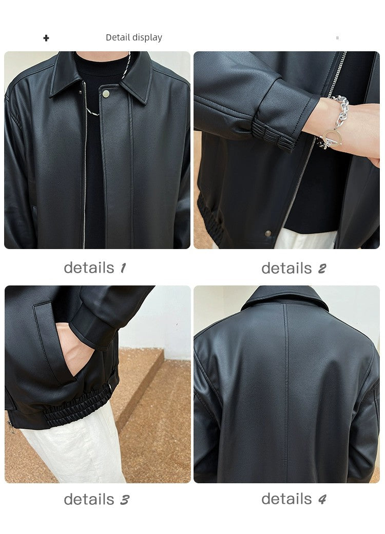 Trendy Loose Lapels Youth Casual Handsome Leather Coat