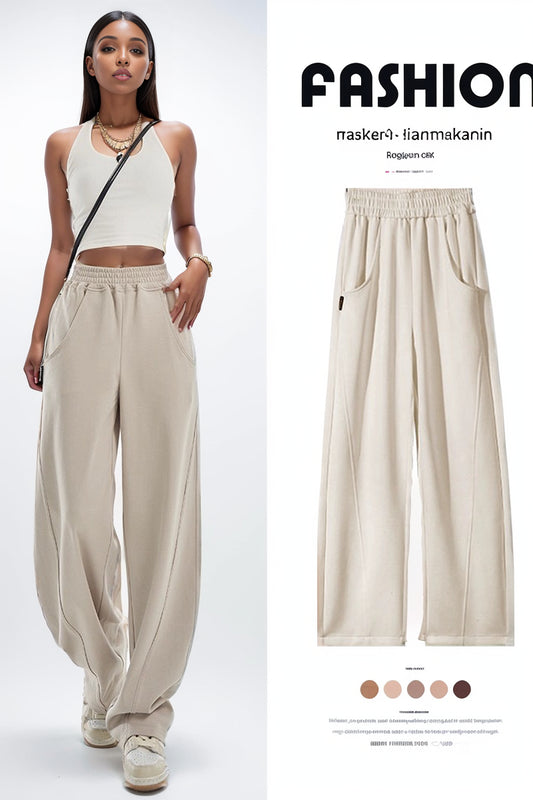 Spring, Autumn and Winter Fleece-lined Drape Wide Leg Leisure Sports Pants