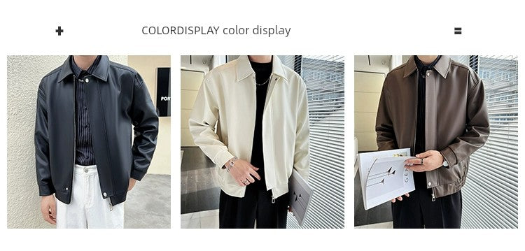 Fancy Lapel Short Jacket Handsome Disposable Leather Coat