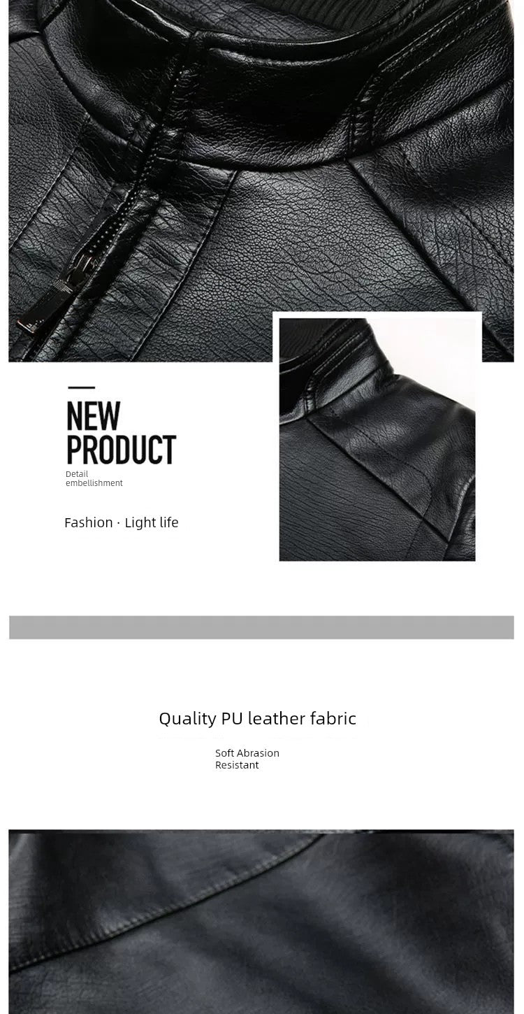 Middle-Aged and Elderly Fleece-lined Winter Reverse Collar Dad Leather Coat