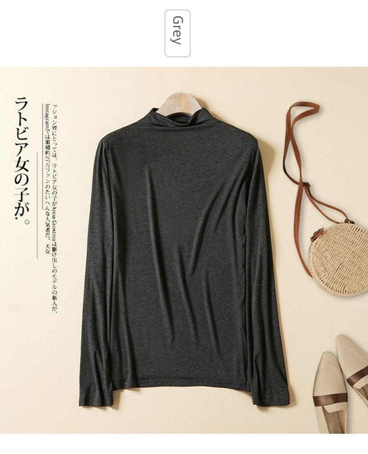 Modal Long Sleeves Slim Fit Slimming Loose Bottoming Shirt