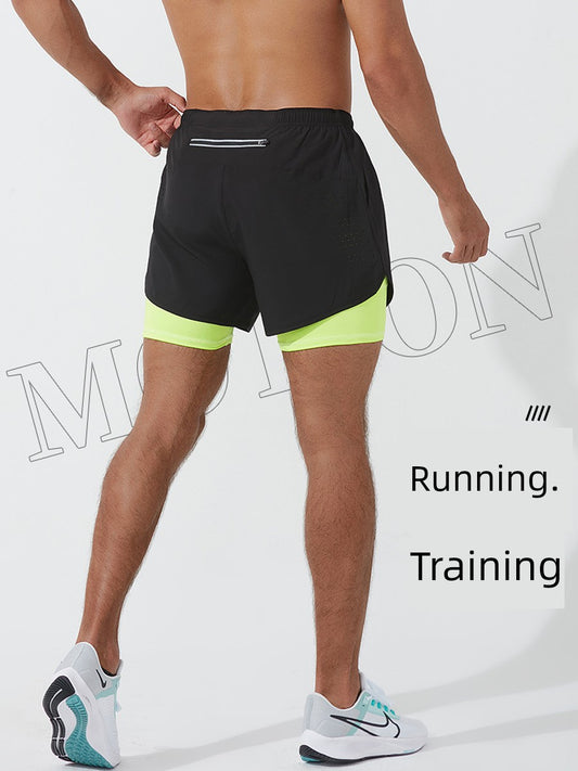 Sports Shorts Men's Running Marathon Track and Field Loose Shorts Quick-Drying Lining Fashion Tape Double-Layer Fitness Summer