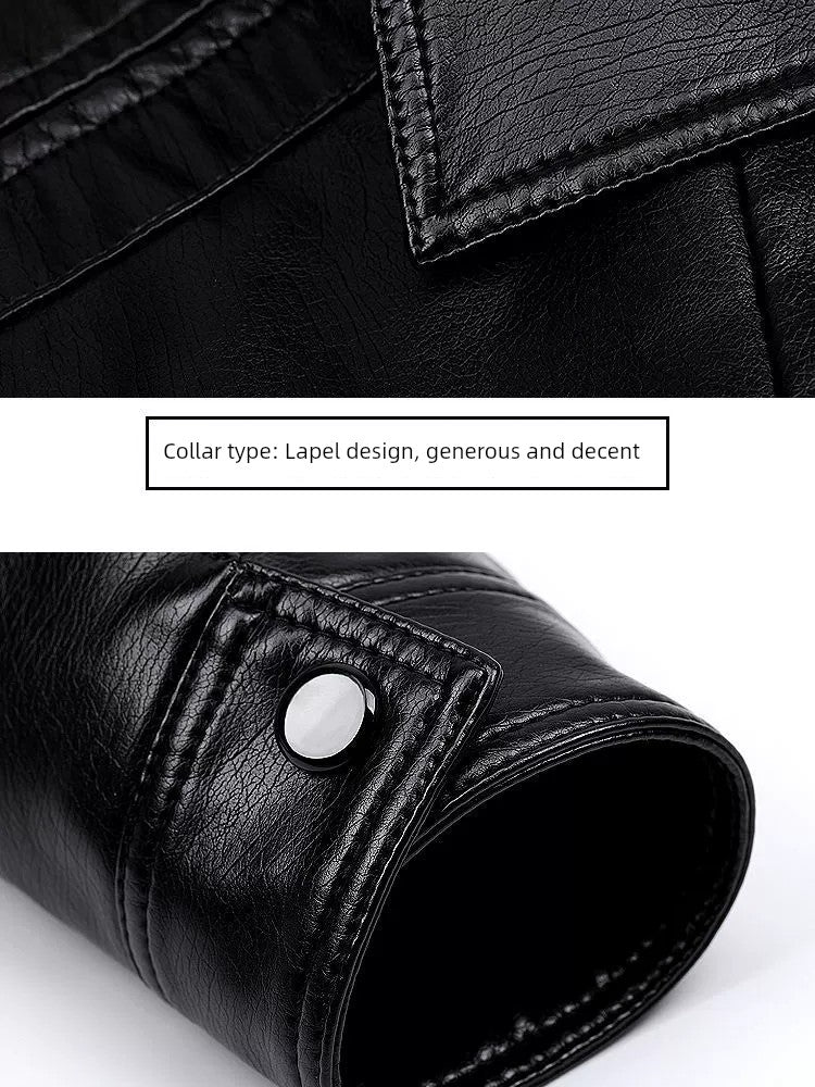 Middle-Aged and Elderly Fleece-lined Winter Reverse Collar Dad Leather Coat