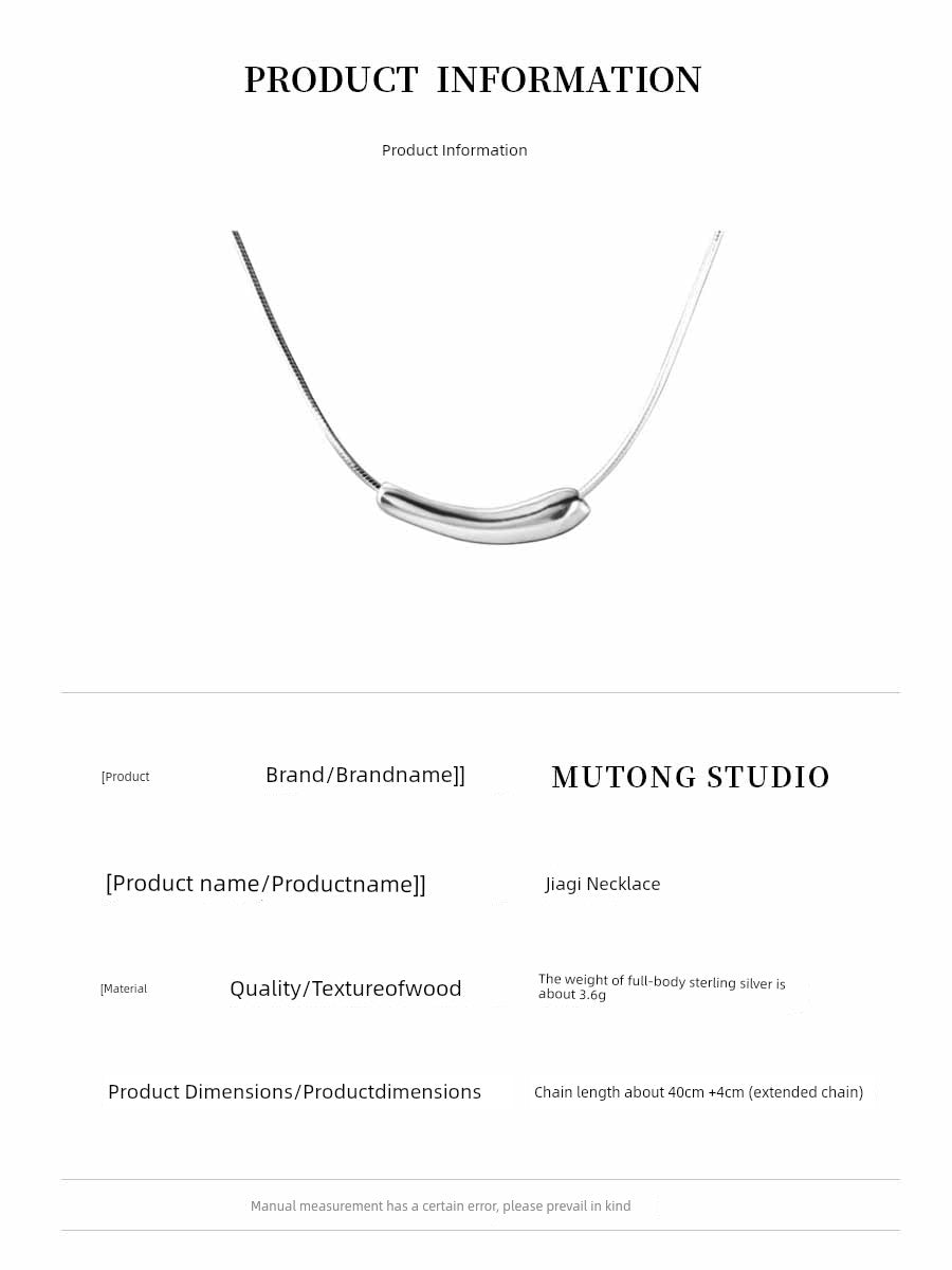 Niche Style Brand 925 Sterling Silver Eggplant Necklace Plain Silver Geometric Peas Stylish Minimalist Chic Cold Style