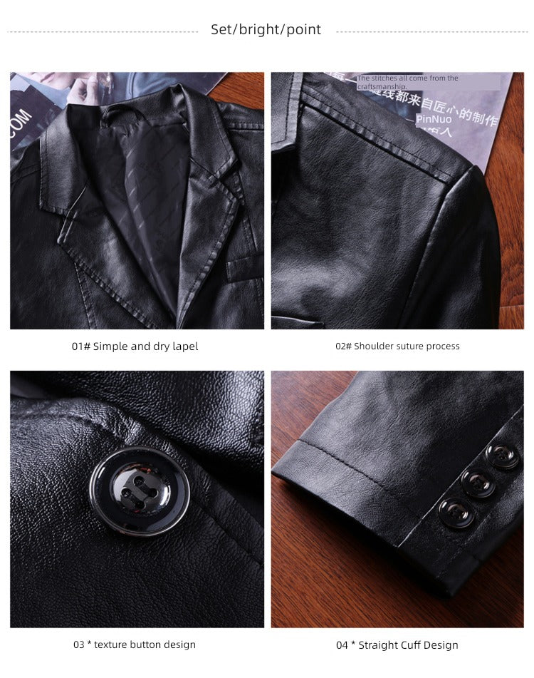 Spring Thin Casual Middle-Aged Suit Collar Leather Jacket