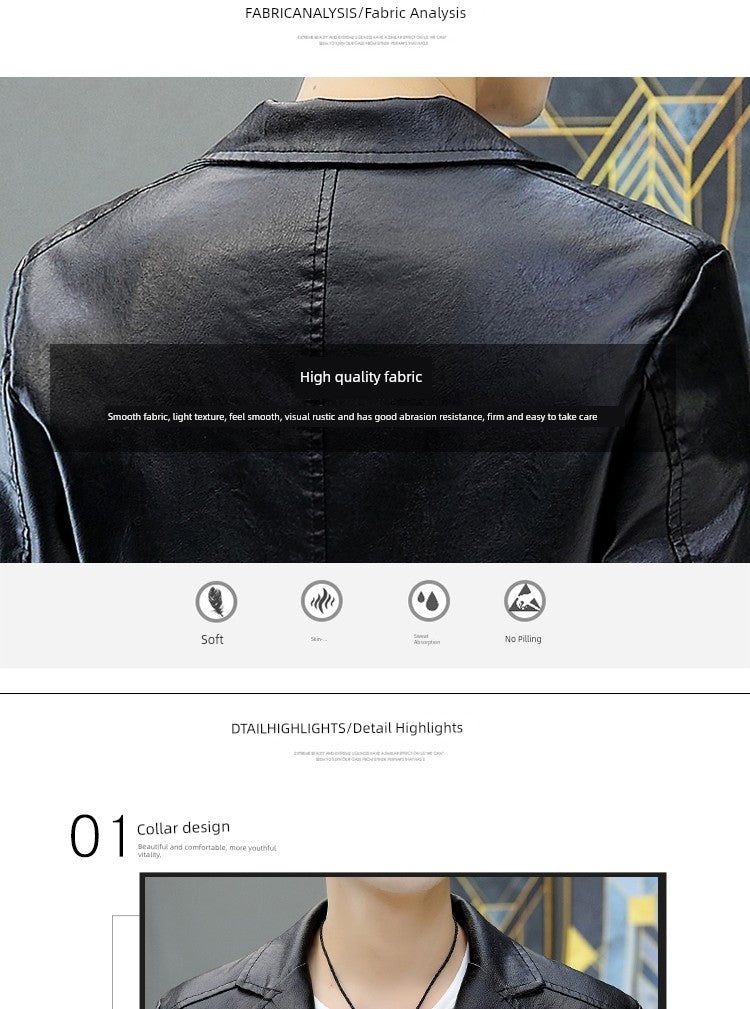 Men's Casual Business Motorcycle Leather Suit Jacket