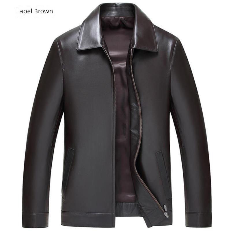 Washed Men's Lapel Thin Leather Jacket