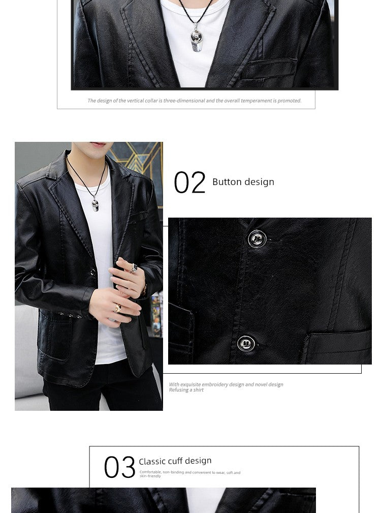 Men's Casual Business Motorcycle Leather Suit Jacket