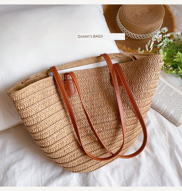 Women's French-Style One-Shoulder Seaside Holiday Straw Woven Bag