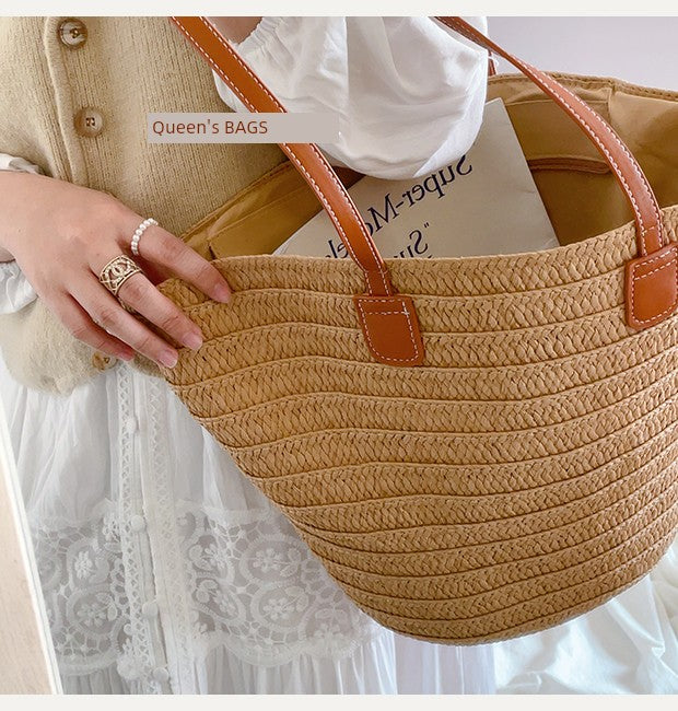 Women's French-Style One-Shoulder Seaside Holiday Straw Woven Bag