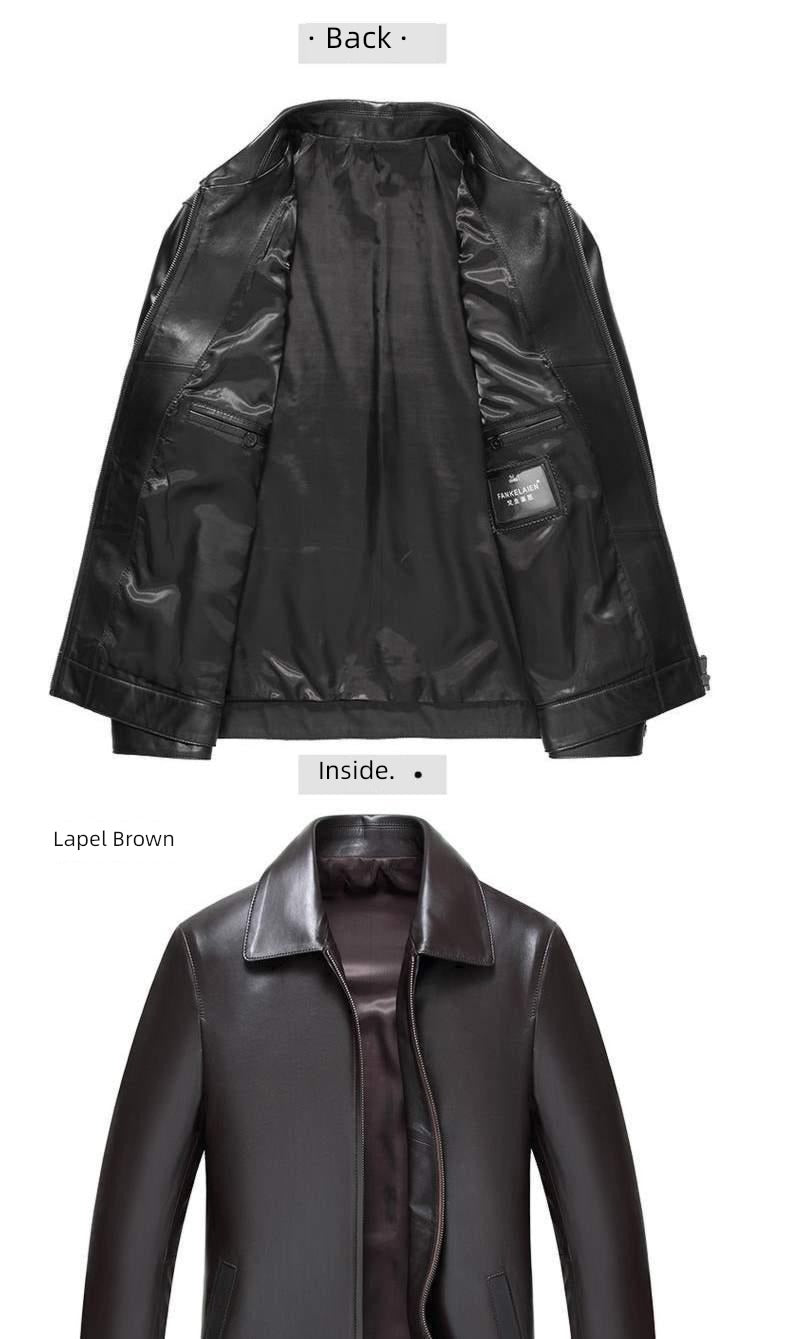 Washed Men's Lapel Thin Leather Jacket