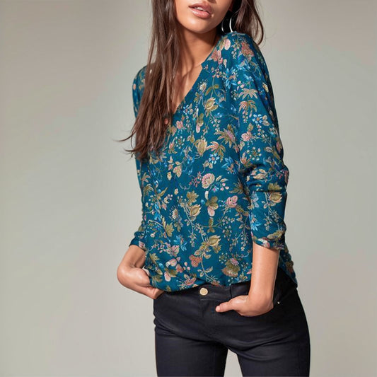 Summer Women's Loose V-neck Floral Shirt