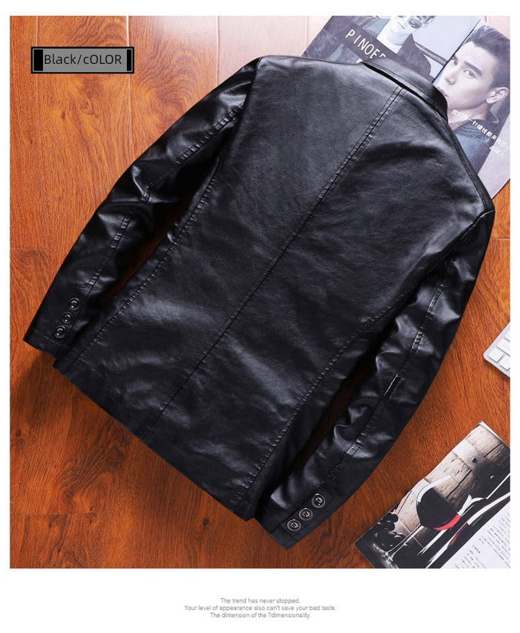 Spring Thin Casual Middle-Aged Suit Collar Leather Jacket