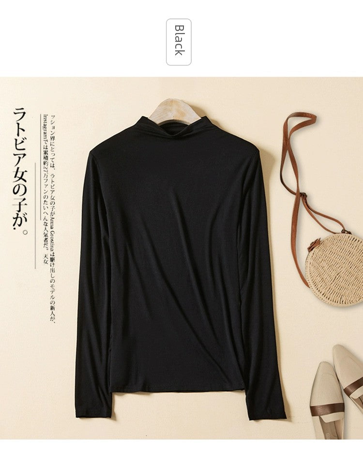 Modal Long Sleeves Slim Fit Slimming Loose Bottoming Shirt