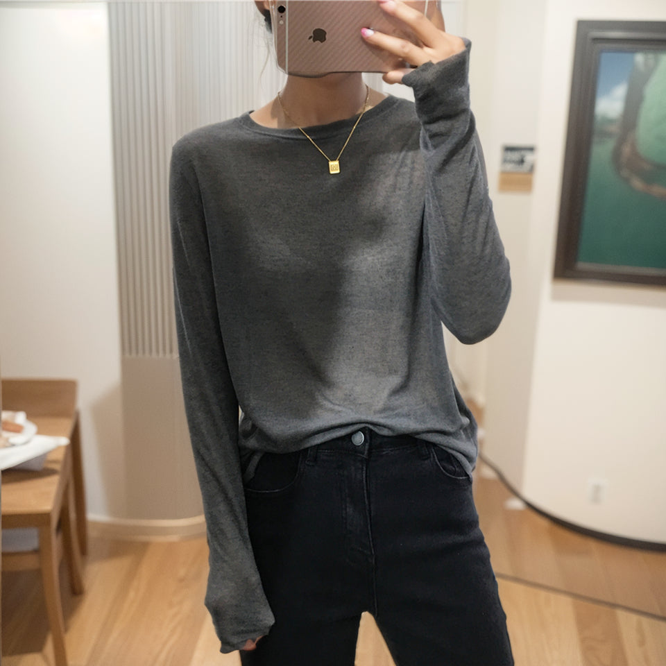 Simple Solid Color Long Sleeve Lightweight T-shirt