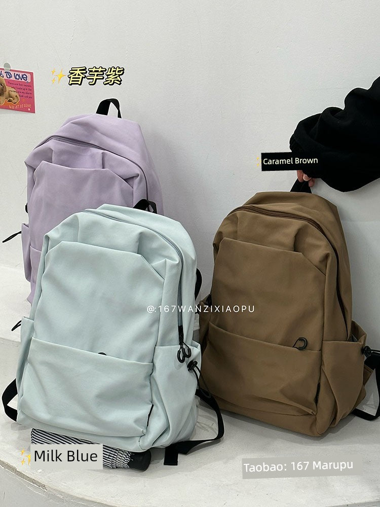 Female Minimalist Easiest for Match Non-Printed Wind High School Student Backpack