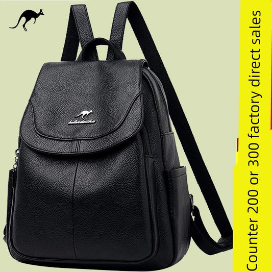 Barci Kangaroo Backpack Women's Genuine Leather 2024 New Fashionable Backpack Middle-Aged Ladieswear Travel Bag Soft Leather Large Capacity