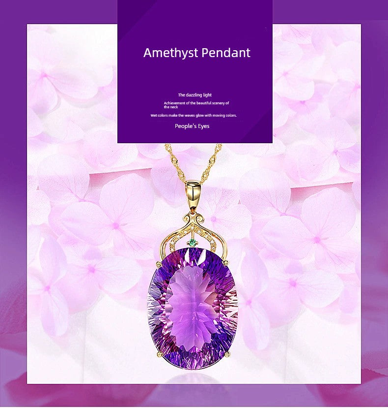 Korean Style 18K Gold Lvzuan Amethyst Cutting Female Pendant