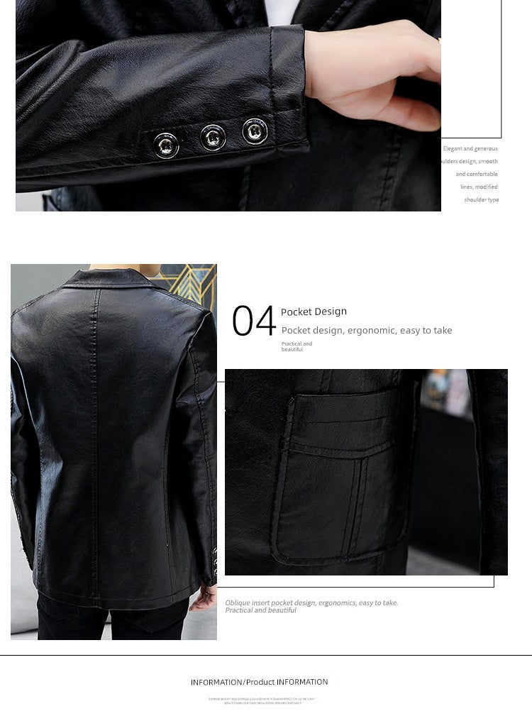 Men's Casual Business Motorcycle Leather Suit Jacket