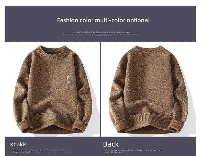 Fleece-lined Chenille Thermal round-Neck Knitwear Sweater