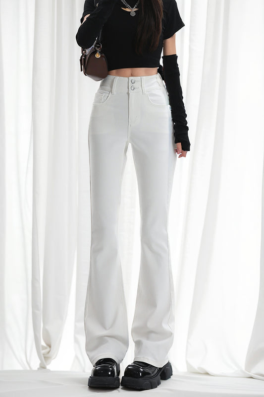 White Three Anti-Micro-Pull High Waist Elastic Sexy Denim