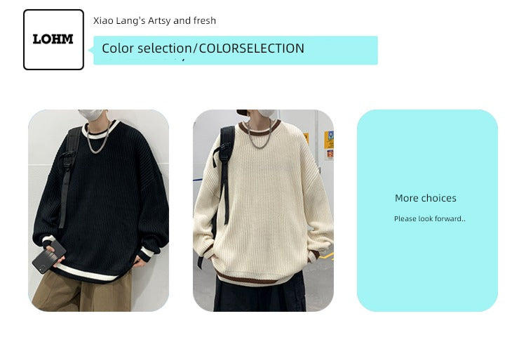 Fashion Brand Color Matching Handsome BF Idle Style Casual Sweater