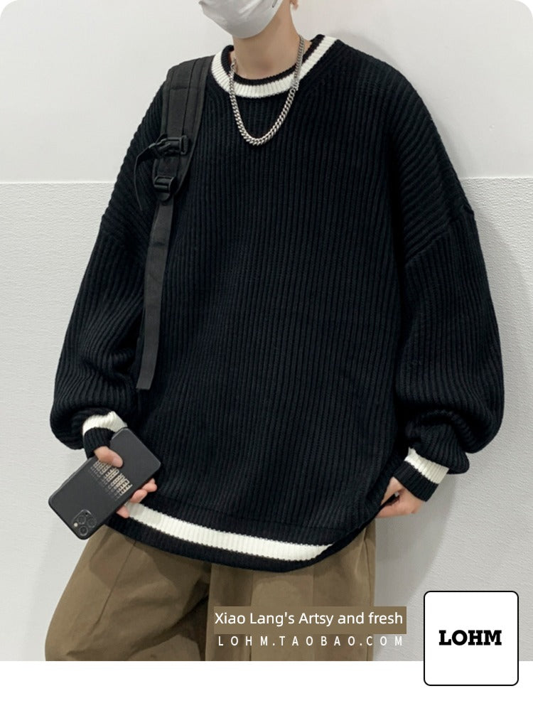 Fashion Brand Color Matching Handsome BF Idle Style Casual Sweater